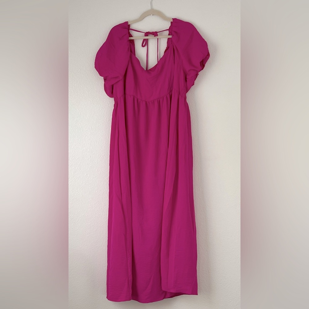 Puff sleeve fuchsia maxi dress, size 2X